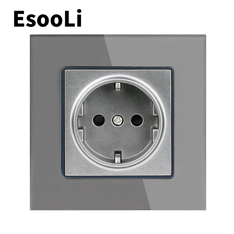 EsooLi Power Socket Glass Panel Wall Crystal Plug Grounded 16A EU Standard Electrical Outlet 86mm * | Обустройство дома
