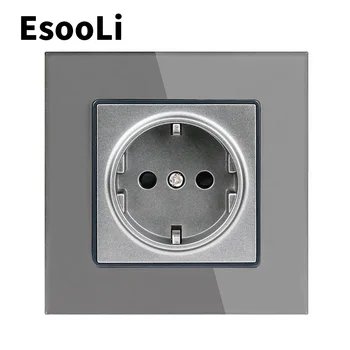 

EsooLi Power Socket Glass Panel Wall Crystal Power Socket Plug Grounded, 16A EU Standard Electrical Outlet 86mm * 86mm
