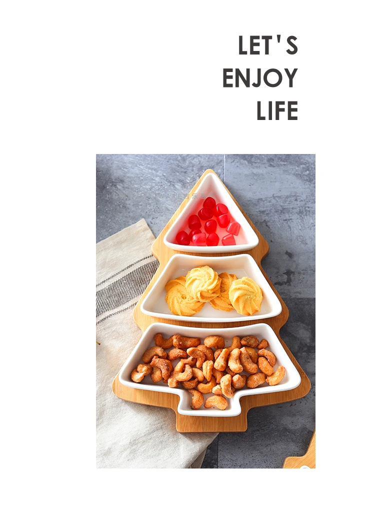 Christmas tree tray full set ceramic bamboo Snack plate fruit bowl dish plate tableware breakfast tray kitchen home supply 28cm