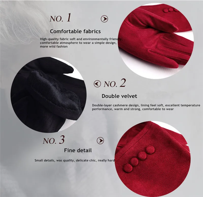 VIIANLES Suede Mittens Womens Winter Gloves Touched Screen Gloves Ladies Keep Warm Elegant Gifts Girls Glove Plaid Mittens