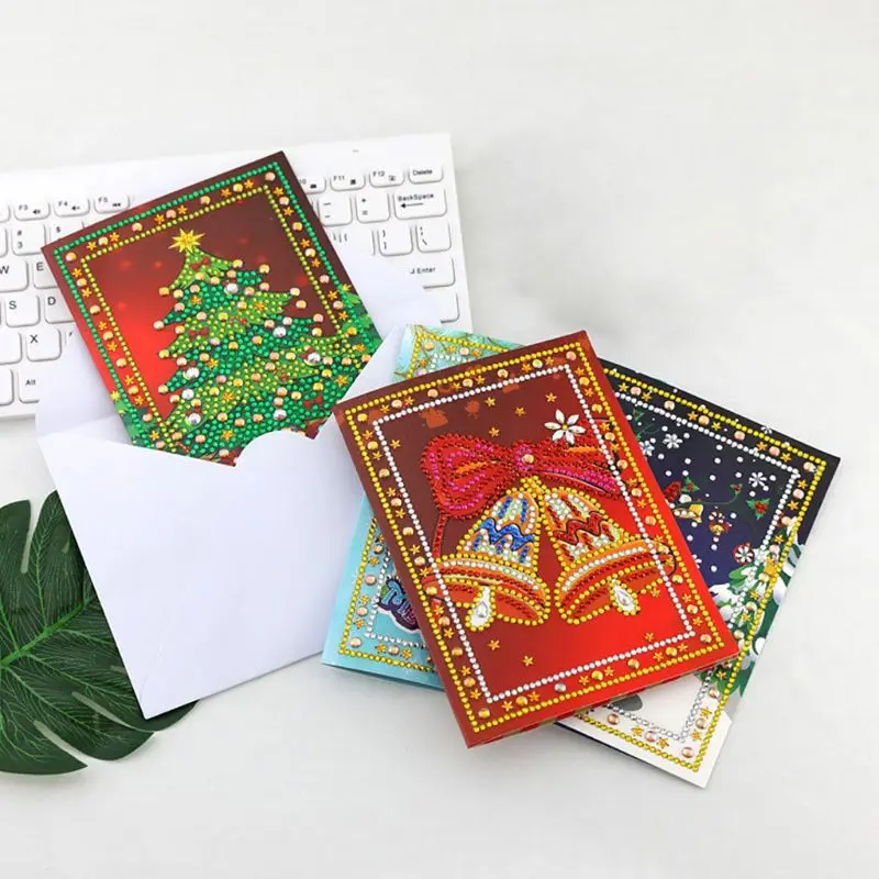  4pcs DIY 5D Diamond Painting Christmas Invitation Greeting Card Kit Round Stitch Embroidery Set - 4.00032E+12