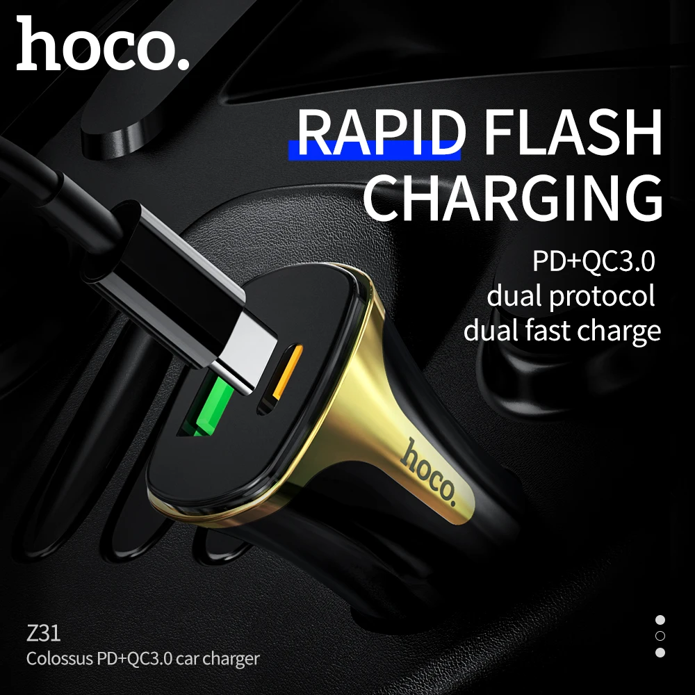 Автомобильное зарядное устройство HOCO PD QC 3,0 USB зарядное устройство для samsung S8 S9 S10 Xiaomi Mi9 huawei USB Автомобильное зарядное устройство 18 Вт 3A адаптер