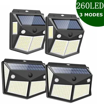 

260LED Solar Lights Outdoors Four Sides Waterproof Lamp Lighting Control 3 Mode Motion Sensor Wall Lamps for Pathway Yard Garden