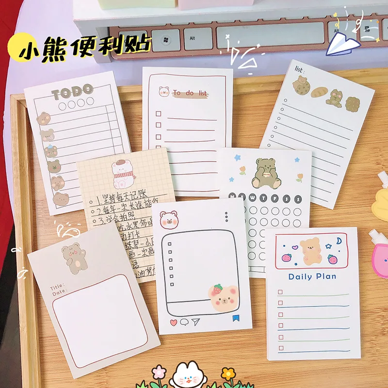 

Блокнот с милым маленьким медведем в Корейском стиле, Необычные канцелярские товары, японские не липкие блокноты для записей
