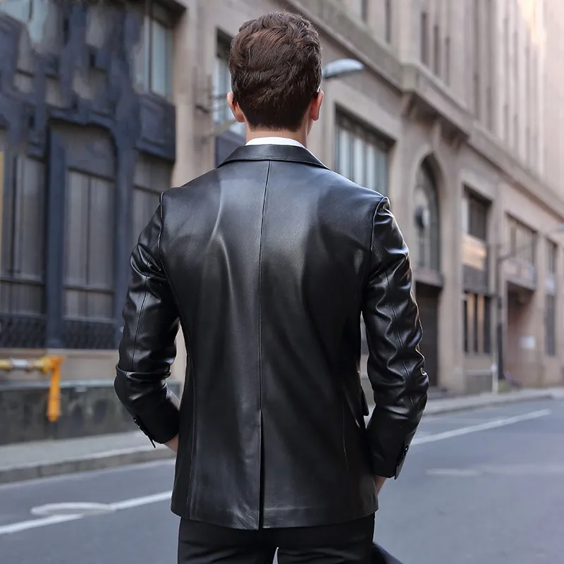 Mens Business Casual Genuine Leather Suit Jacket High Quality