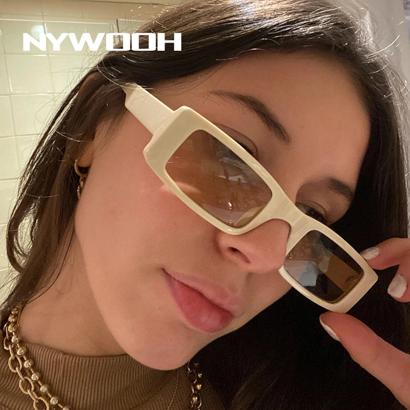 NYWOOH Vintage Small Rectangle Sunglasses Women Retro 90s Green Sun Glasses Men Gothic Holiday Beach Hip Hop Eyewear UV400 black cat eye sunglasses