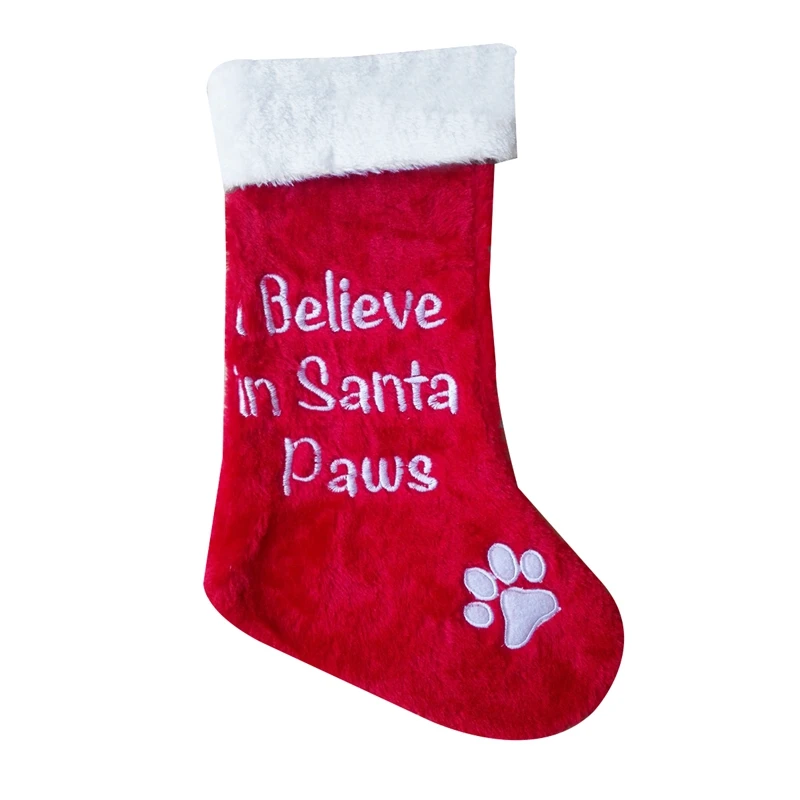 

ELEG-5Pcs Personalised Christmas Stocking Dog P-Aw Pattern Plaid Family Set Santa Sack Xmas Glitter Stockings