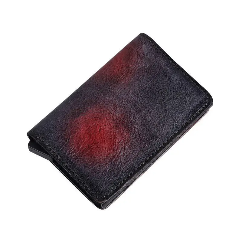 Black Red Кредитный держатель для карт Мужской винтажный Автоматический Алюминиевый Rfid кошелек мини кошелек унисекс кожаный защитный чехол для паспорта Умный кошелек - Color: Black Red