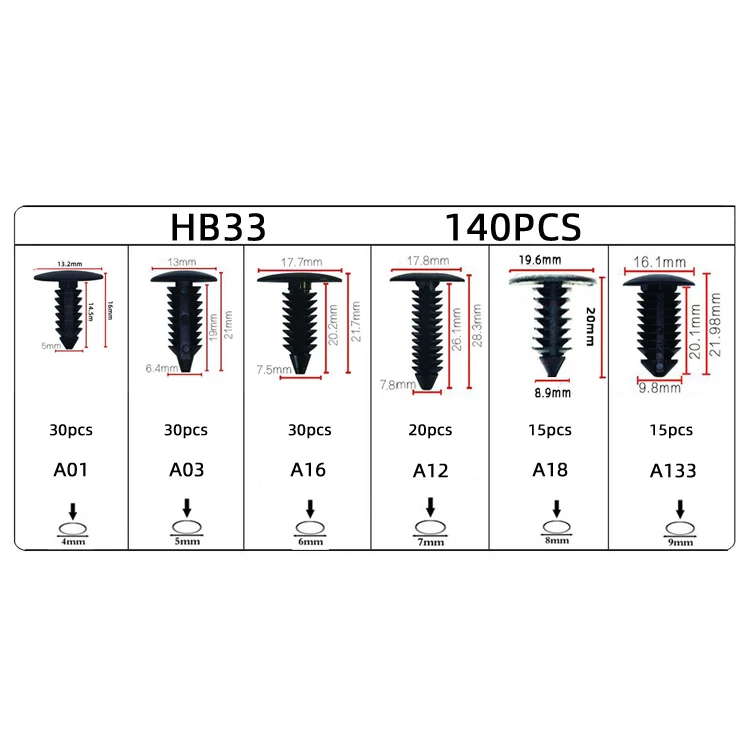 4mm 5mm 6mm 7mm 8mm 9mm Boxed Plastic Clip Bumper Clip Door Lining Board Ceiling Rivet 140pcs Foreign Trade,car fastener clips,car retainer clips,auto fastener clips,car fastener clip,auto fastener clip kit,metal fastener clips,motorcycle fastener clips,tapping socket clips,u type clips,cable tie clips,boot strap clips,car door stopper clip