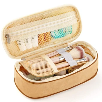 

Canvas Makeup Storage Box Writing Case Pencil Bag Simple Large Capacity Stationery Light Mesh Multi-Pockets Students Gifts Bag