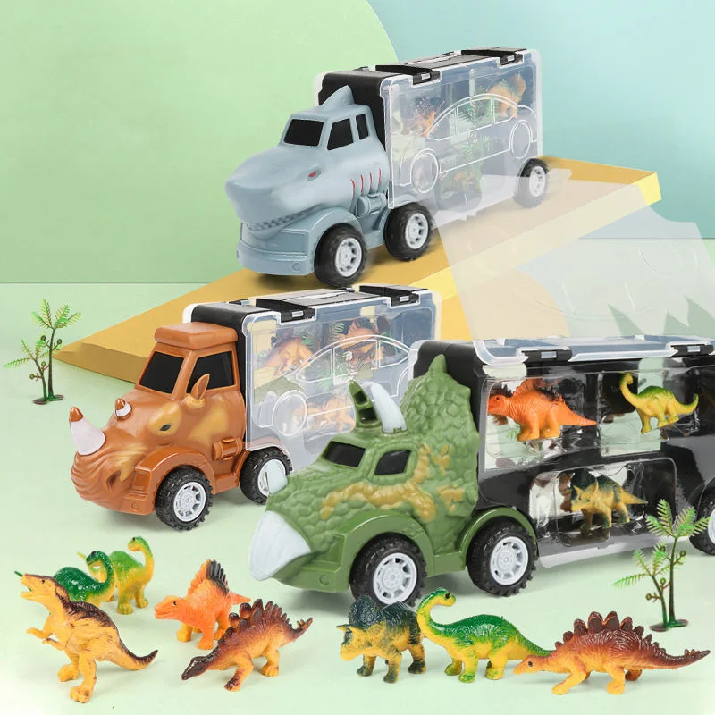 kids Dinosaur car Portable Storage Triceratops Container Truck with 4 mini dinosaur toys and two trees