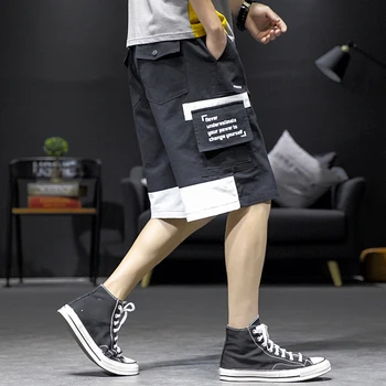 

Cargo RED BLACK GREY Shorts Men 2020 Bigger Pocket Korea Summer New Casual Loose Short Trouers HIP HOP Streetwear Sport