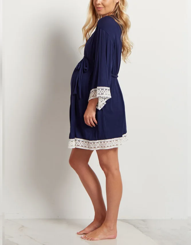 Vestido de Maternidade Dormirwear com Decote em v Sólida Rendas Costura Cardigan Enfermagem Pijamas Gravidez Maternidade Robe Cor 4 High Quality Mamãe e Bebê