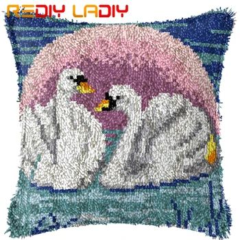 

Latch Hook Kits Make Your Own Cushion White Swan Love Acrylic Yarn Crochet Pillow Case Latch Hook Cushion Cover Hobby & Crafts