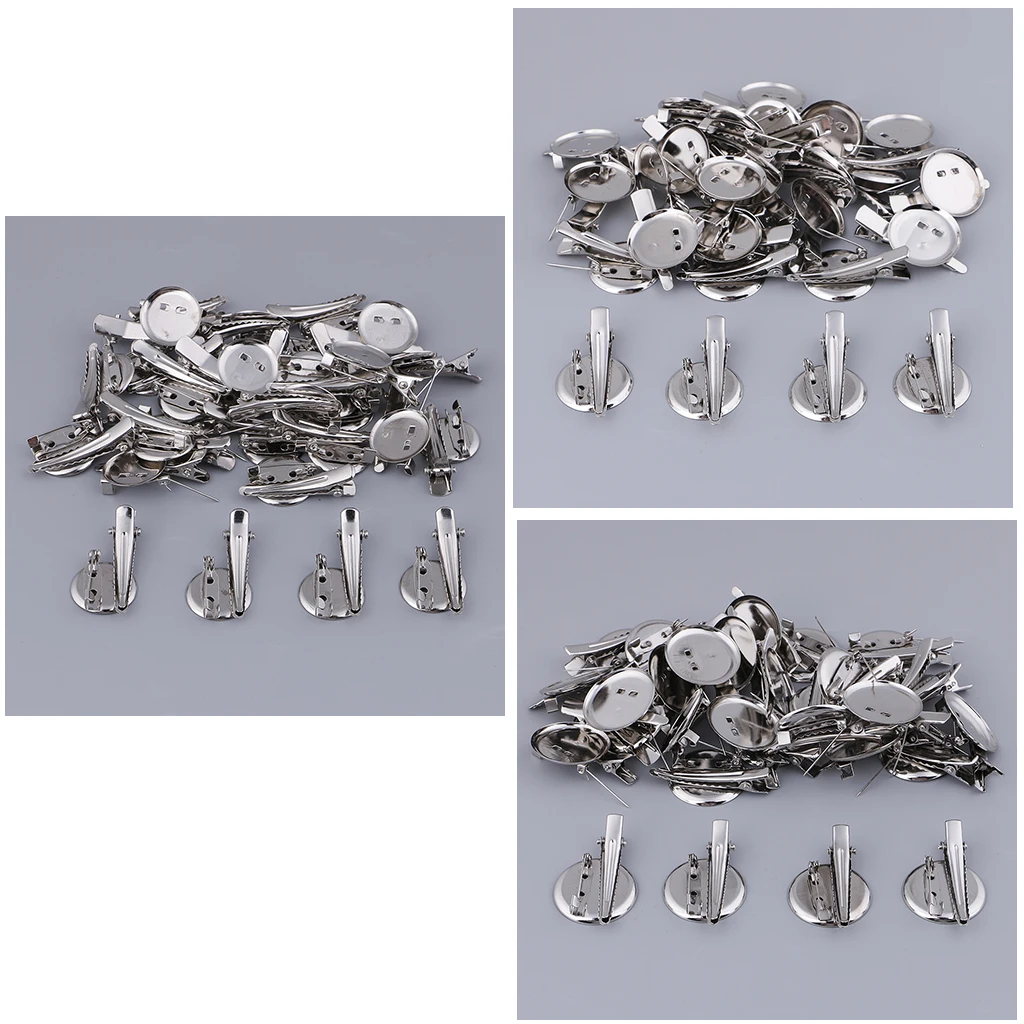 90PCS silver color Brooch Blank Round Tray with Alligator Clip and Pin for Badge, Corsage, Name Tags and Jewelry
