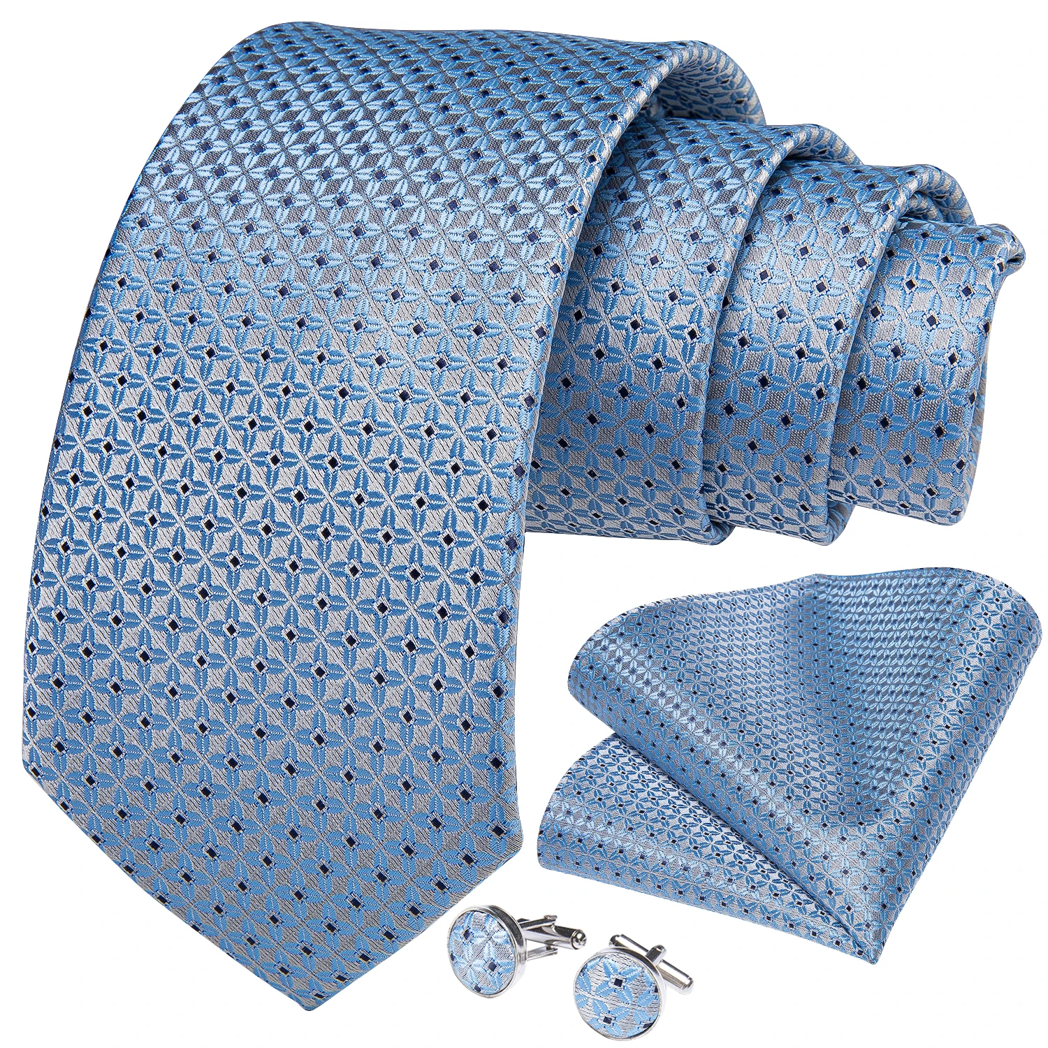 Luxuriöse blaue karierte Krawatten für Herren, solide Hochzeitsaccessoires, Krawatte, Einstecktuch, Manschettenknöpfe-Set, Gravatas, Herren-Geschenk von DiBanGu – Detail 13