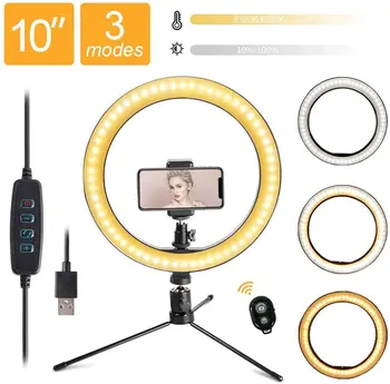 

10 Inch LED Selfie Ring Light With Stand Dimmable Desktop Video Photographic Lighting Round Makeup Artist Ring Lamps With Tripod