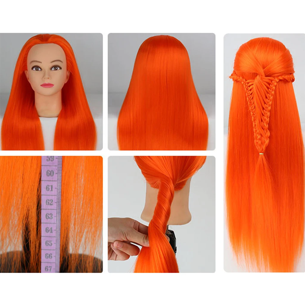 Mannequin Head Beauty Salon Long Orange Hair Cosmetology Mannequin Manikin Training Head Model Hairdressing Styling Practice