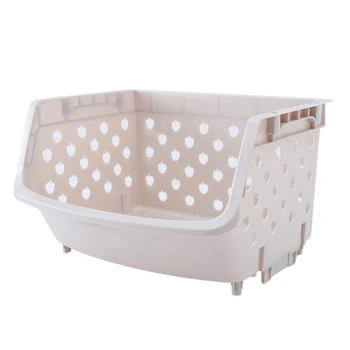 

BESTKitchen Organizer Basket Shelf Stackable Single-Deck Fruit Vegetable Storage Box Beige