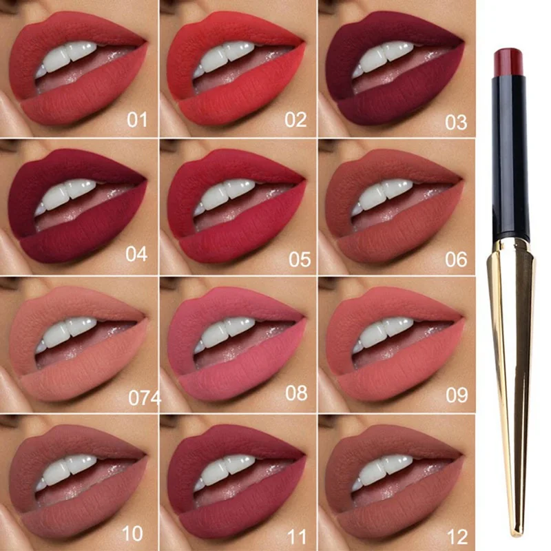 

12 Colors Matte Lipstick Sexy Nonstick Cup Long Lasting Waterproof Makeup Lipstick Silky Texture Durable Make Up Beauty Cosmetic