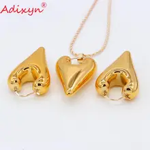 Adixyn сердце серьги/кулон/ожерелье розовый комплект ювелирных украшений золотистого цвета для женщин Подарки N09053