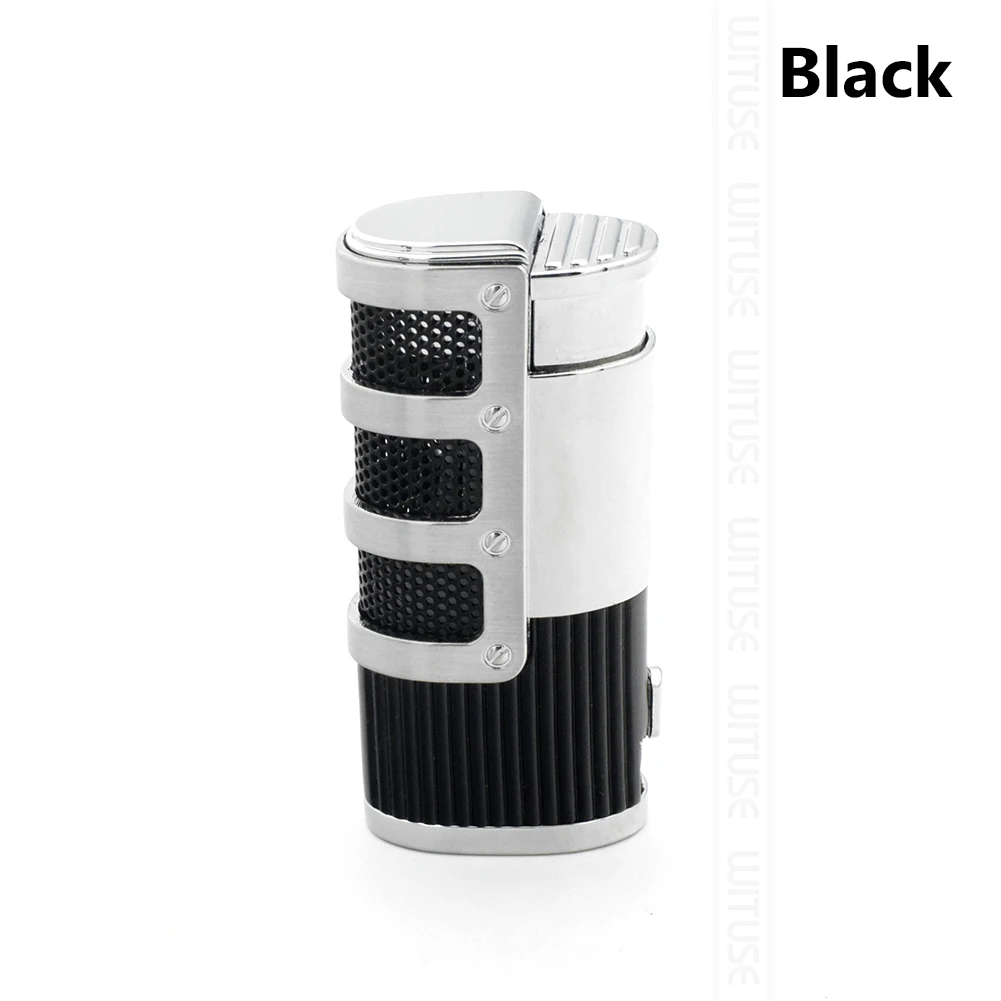 Черный Cigar Lighter Butane 3 Torch Jet Flame Lighter With Cigars Punch Accessories Windproof Cigarette Lighter Gift For Men No Gas - Цвет: Черный
