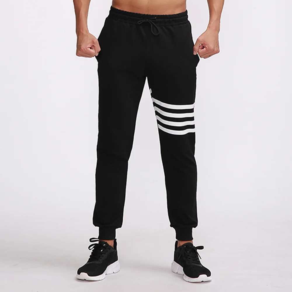 

Newest Striped Men's Casual Slim Fitness Pants Joggers Trousers Black Track Long Sweatpants Male Elastic Bodybuilding Streetwear