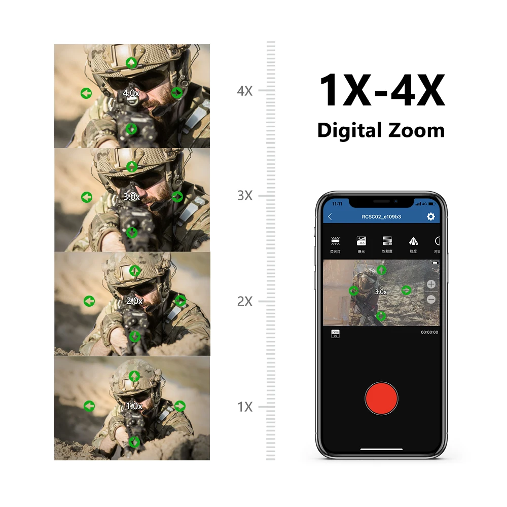 RunCam-Cámara de alcance 2 4K Airsoft, Zoom Digital, puntos personalizados, IP64, impermeable, aplicación de caza de Paintball, 1400mAh, 128G - Imagen 4