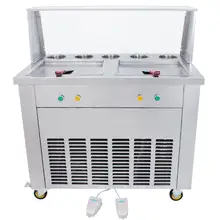 Двухохлаждающая сковорода+ один компрессор 220 В/110 В машина для обжарки мороженого с пятью фруктами, по морю