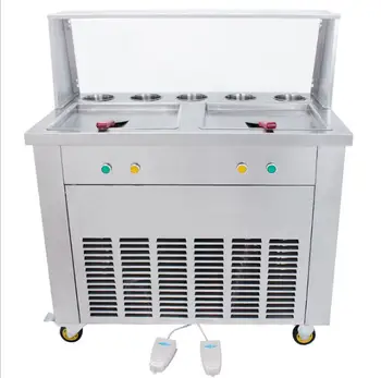 

Two cooling pan +single compressor 220V / 110V roll fry ice cream machine with five fruits topping Ship by sea