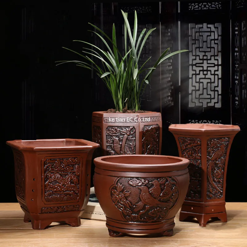 PURPLE CLAY FLOWER POTS SUCCULENTS BONSAI MACETAS CLASSICAL CLIVIA UNGLAZED CERAMIC | Дом и сад