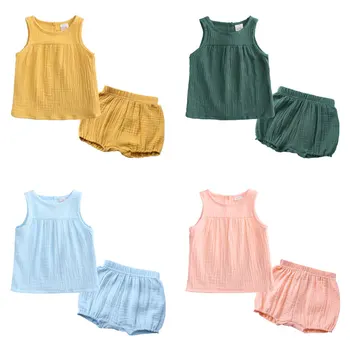 Fashion Toddler Girl Summer Clothes Cotton Linen Kids Clothes Set Sleeveless Vest+Shorts 2 PCS Children Clothes Suit 0-4 Years 1