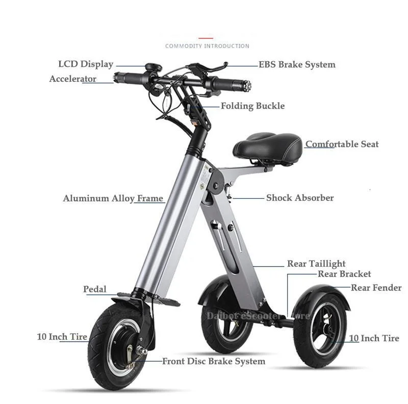 Daibot 10 Inch Electric Tricycle Scooter Three Wheels Electric Scooters Foldable Kick Scooter Electric 36V 250W Range 45KM (18)