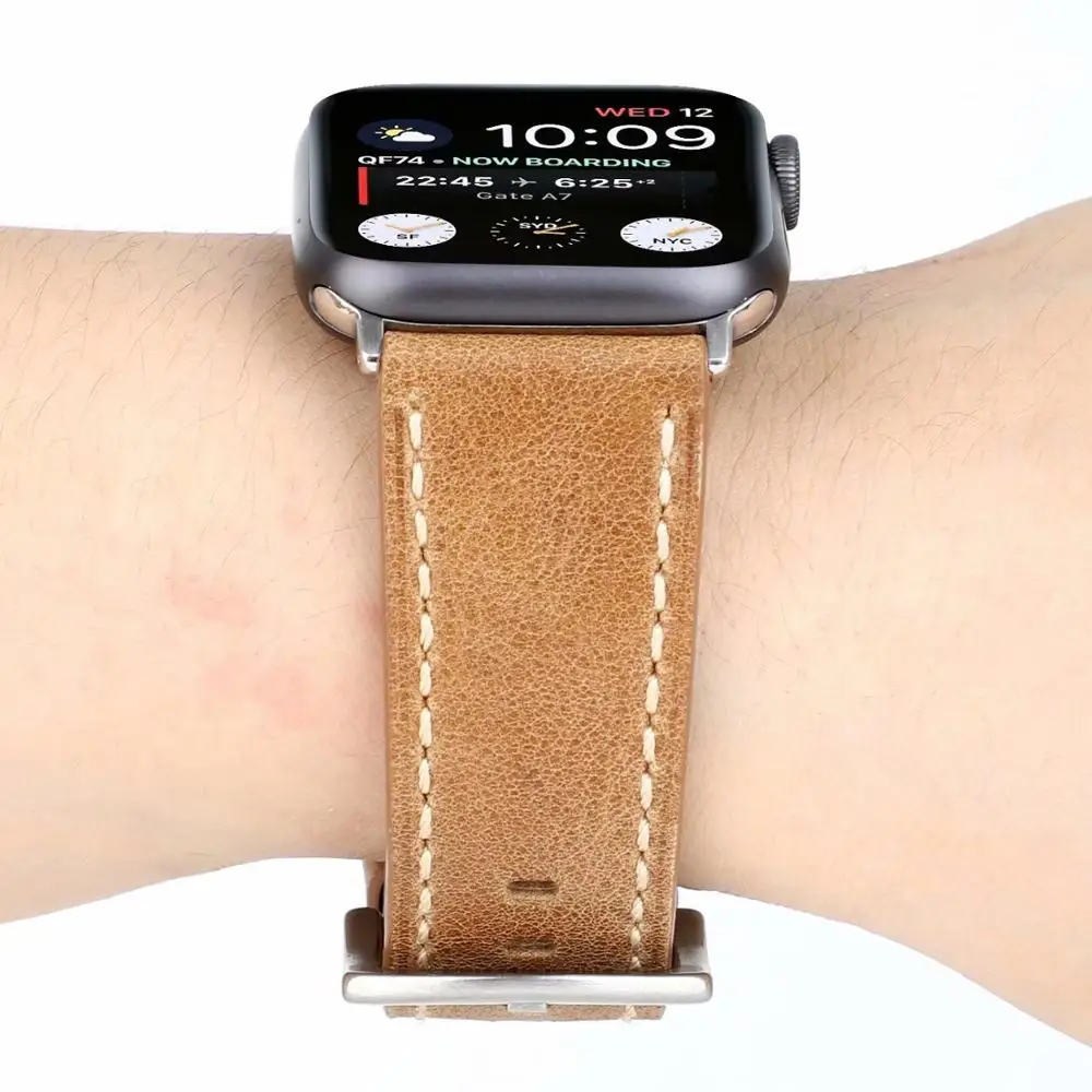Ремешок для apple watch ремешок из натуральной Кожаный ремешок 38 мм 40 мм 42 44 мм браслет для наручных часов iwatch серии 5/4/3/2/1 браслет аксессуары
