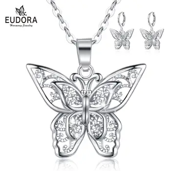 

Eudora gold/silver butterfly Jewelry Set butterfly Pendant Necklace butterfly drop Earring Wedding gift fine jewelry for women