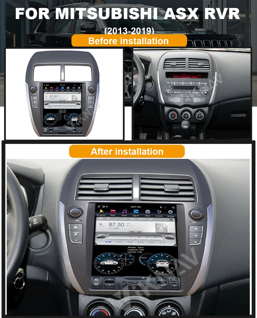 

Android System vertical screen car GPS navigation For-Mitsubishi ASX RVR 2013-2019 multimedia player head unit tape recorder