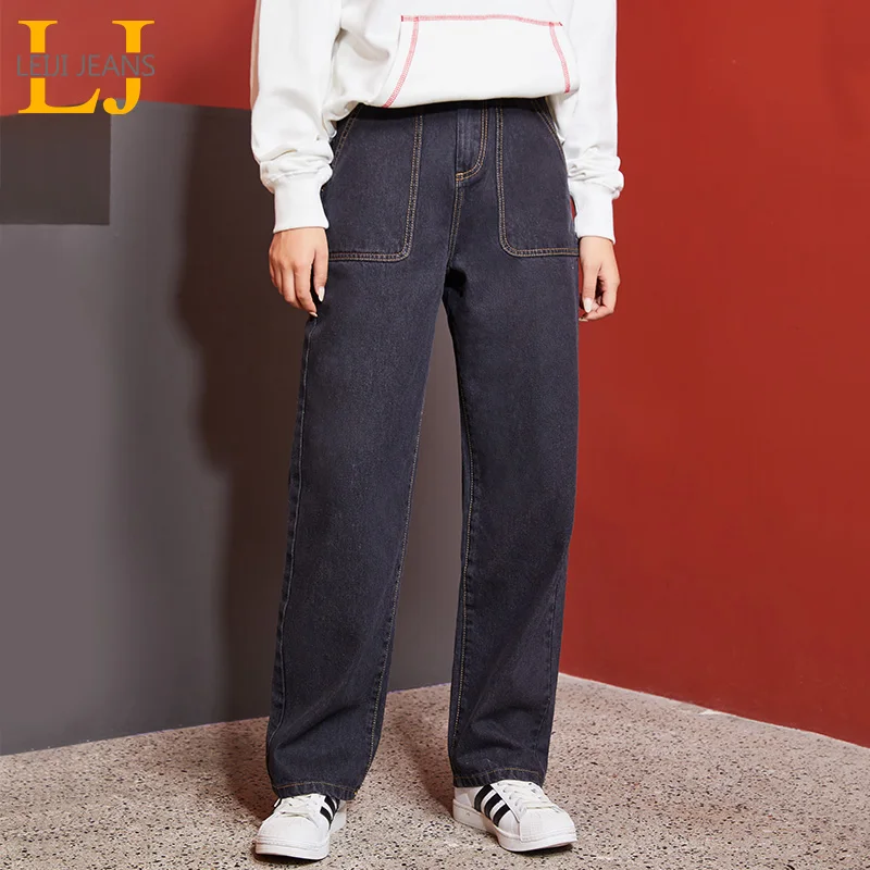 Kopen LEIJIJEANS 2019 grote maat vrouwen losse jeans zwarte losse casual grote rechte denim college wind Plus size dames jeans 9114