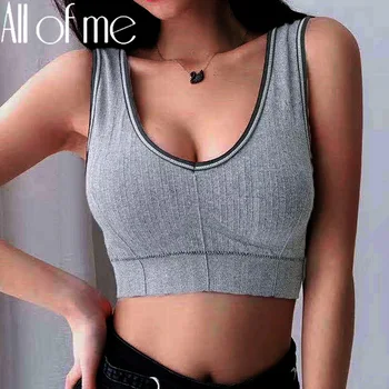 

Fitness Top Women Casual Tank Tops Female Solid Color Camisole Crop Tops Soft Tops With Massage Padded Wireless Bralette