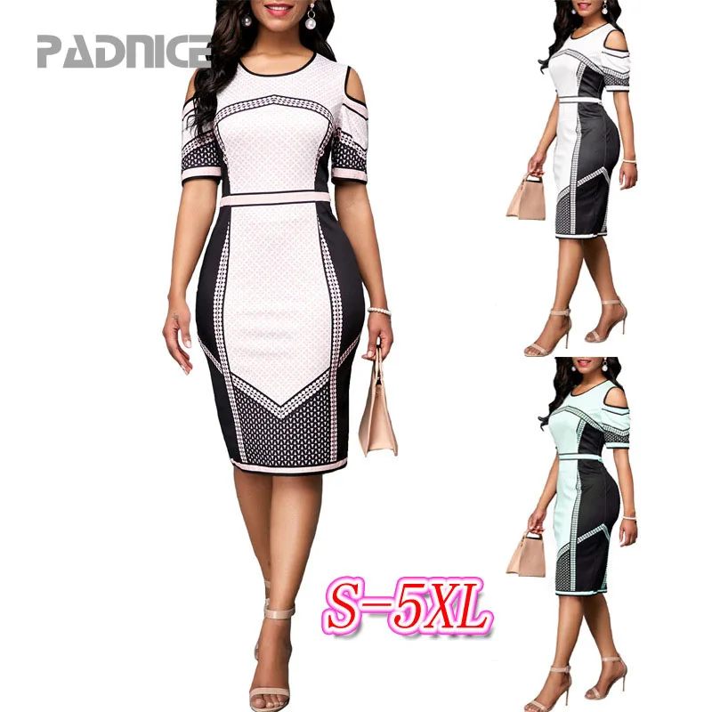 S 5xl Women Dress Off Shoulder High Waist Printed Hip Pencil Skirt 