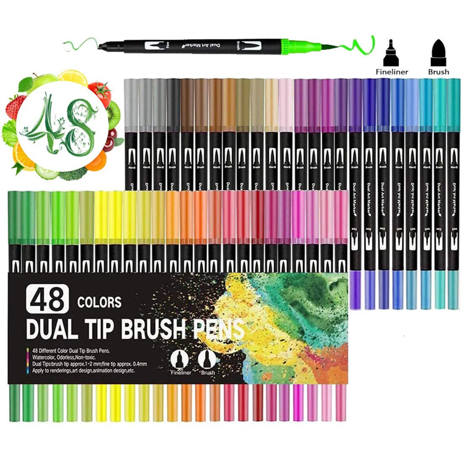 Piochoo, Dual Brush Pens For Coloring, 24 Colored Markers