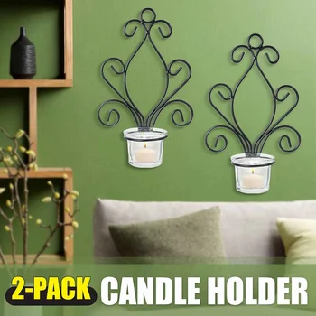 

2Pcs Candle Holders Europe Style Iron Vintage 3D Wall Mounted Decor Vase Candle Stand Holder Ornaments Home Living Room Decor