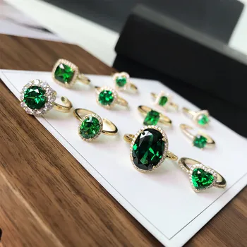 

AAA Green Zirconia Circle Oval Square Triangle Shape Geometric Gemstone Rings For Party Ladies Anniversary Luxury Diamond Ring