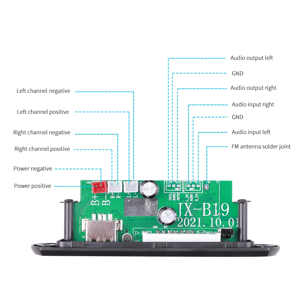 JX-B19 Sound Amplifier 2*40W Bluetooth 5.0 Class D Audio 10W~80W HiFi Stereo Wireless Music Player Mini USB Sound Card