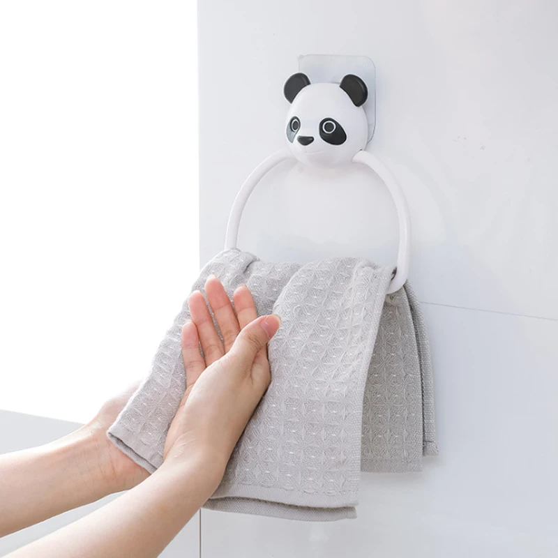 Cartoon Towel Ring Kitchen Punch-free Towel Rack Bathroom Creative Rags Scarves Storage Shelf