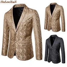 HuLooXuJi мужской блейзер для ночного клуба, винтажный Повседневный приталенный костюм, Модный яркий смокинг, свадебное торжественное платье, размер США: S-2XL