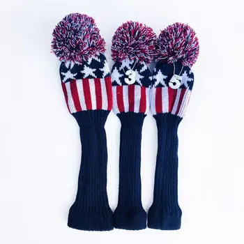 

3 Pcs Vintage Knitted Golf Headcover Driver Sock Club Wood Head Covers with Number Tags Protect for Fairway Hybrid