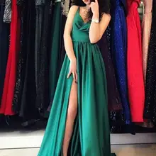 Королевские синие платья на выпускной,, v-образный вырез, высокий разрез, открытая спина, атласные, а-силуэт, вечерние платья Maxys, Длинные вечерние платья для выпускного вечера, Robe De Soiree