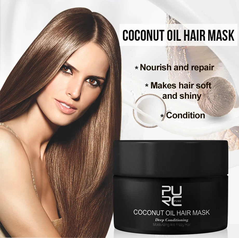 H35dc07b85fe14aefaf4cafa821afca8ey PURC 50ml Coconut Oil Hair Mask Repairs damage restore soft good or all hair types keratin Hair & Scalp Treatment for hair care