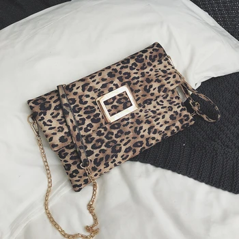 

Burminsa Leopard Print Envelope Clutch Bags For Women Vintage Matte Evening Female Hand Bags Chain Shoulder Messenger Bags 2020