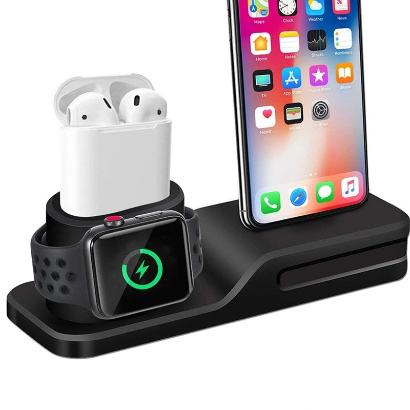 3 in 1 Charging Dock Holder For Iphone 11 pro 10 XR X 8 7 6 Silicone charging stand Dock Station For Apple watch Airpods
